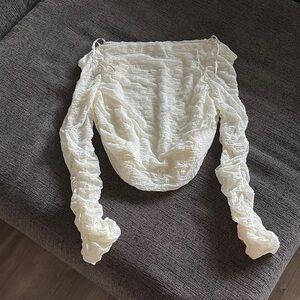 White Ruched Long Sleeve Top